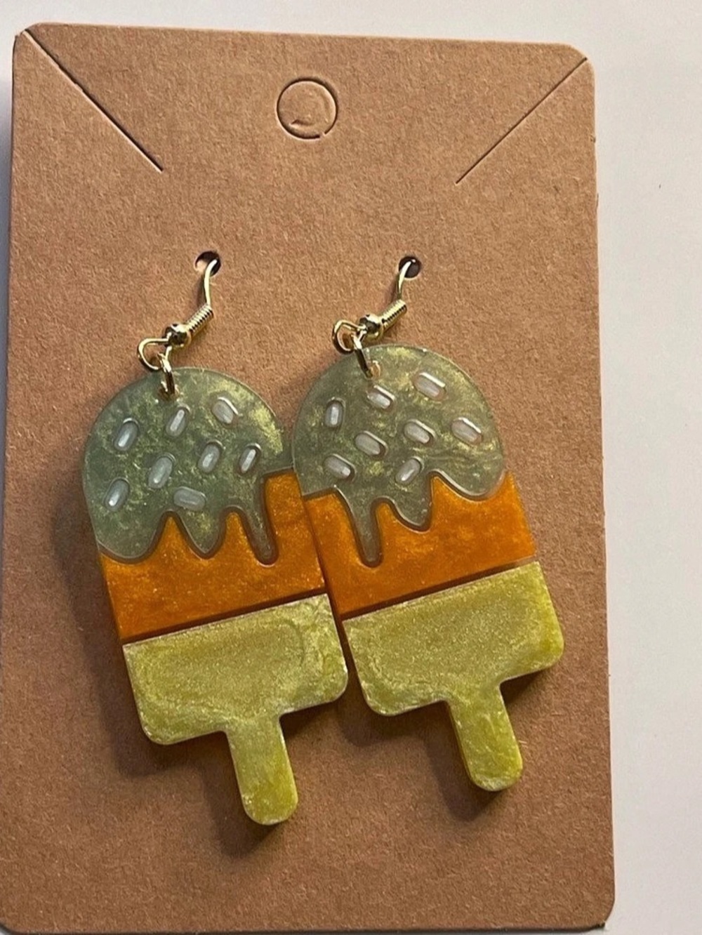 Popsicle Drop Earrings in Green & Orange